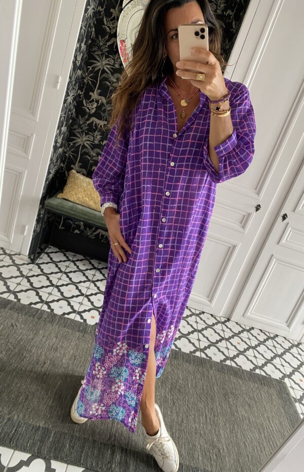 robe chemise johanna carreaux fleurs violet