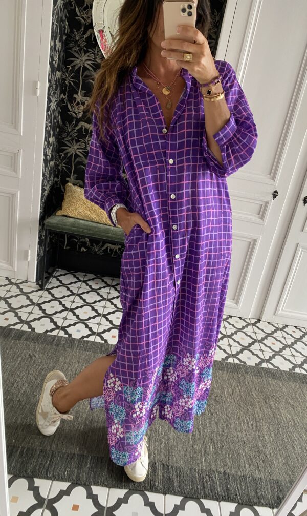 robe chemise johanna carreaux fleurs violet