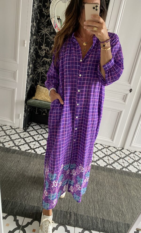 robe chemise johanna carreaux fleurs violet