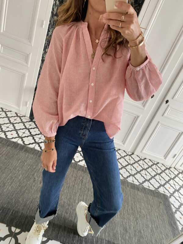 blouse rayée coton corail