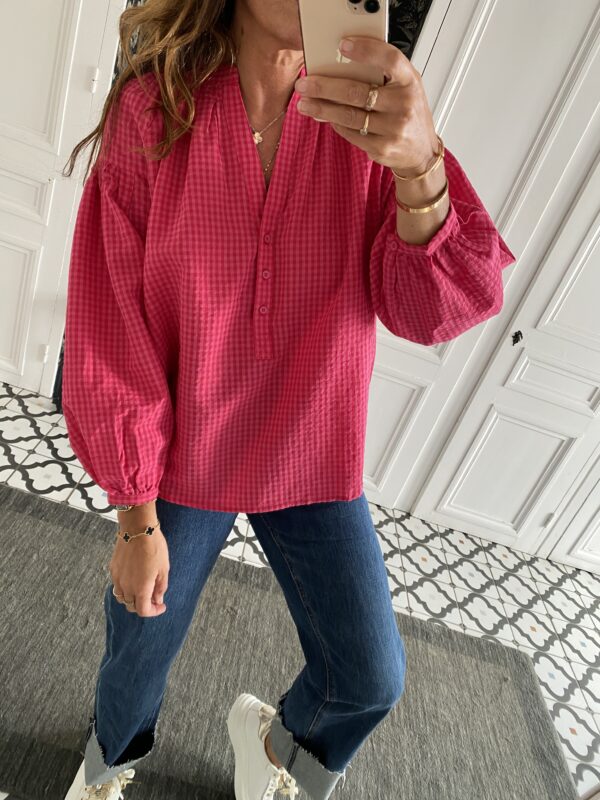 blouse rayée coton corail
