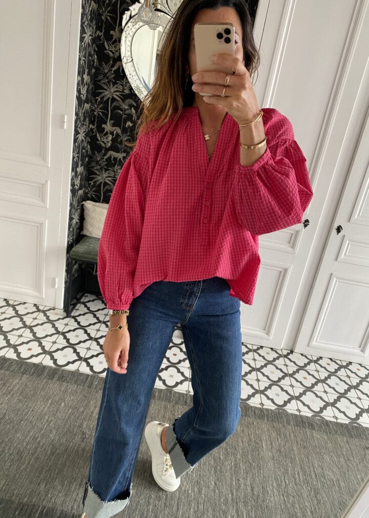 blouse rayée coton corail