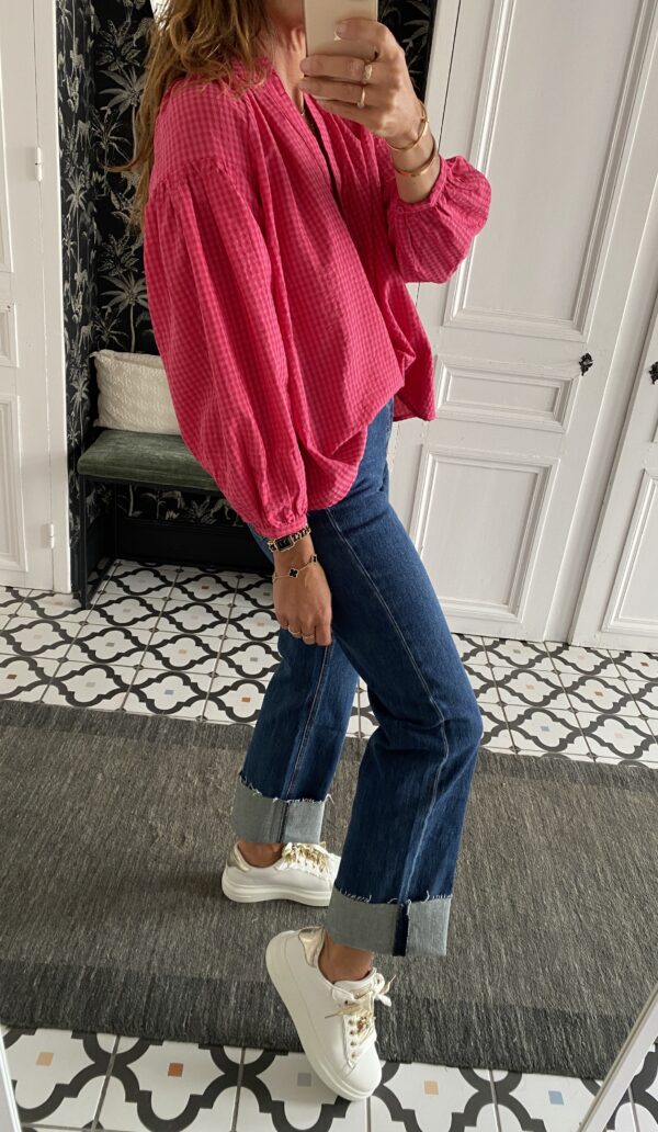 blouse rayée coton corail