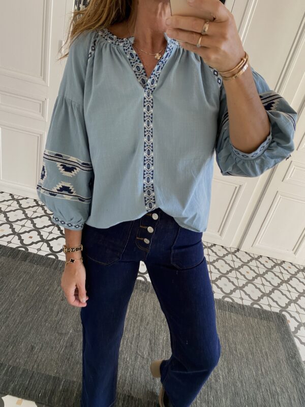 blouse broderies marine blanc