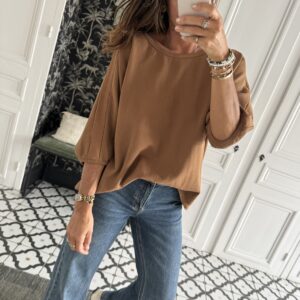 blouse dentelle écru manches évasées