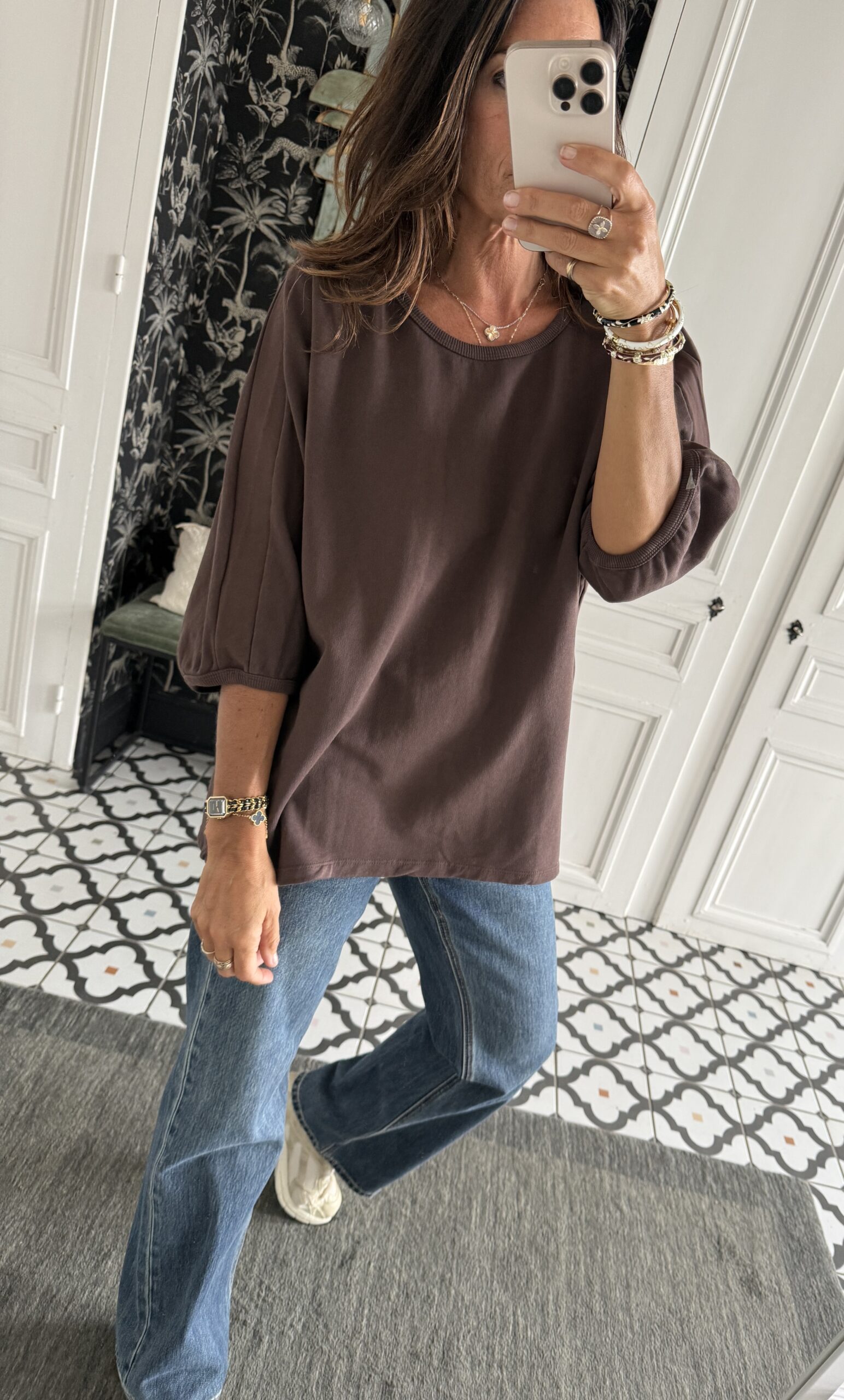 blouse dentelle écru manches évasées