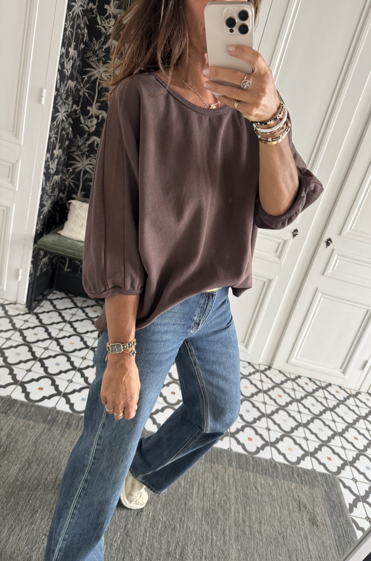 blouse dentelle écru manches évasées