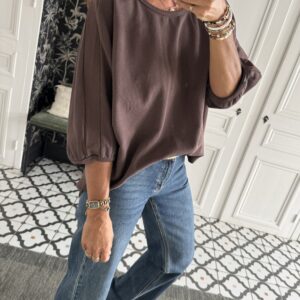 blouse dentelle écru manches évasées