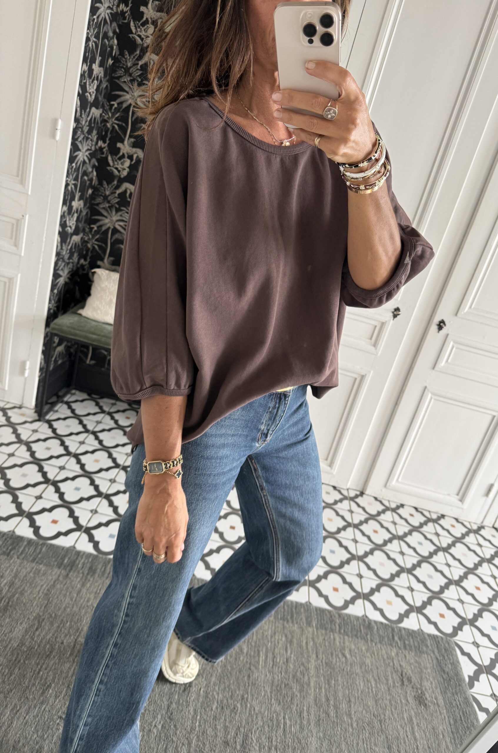 blouse dentelle écru manches évasées