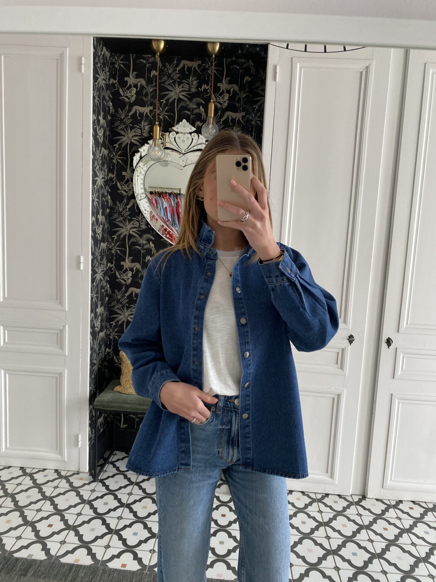 surchemise jeans col volanté