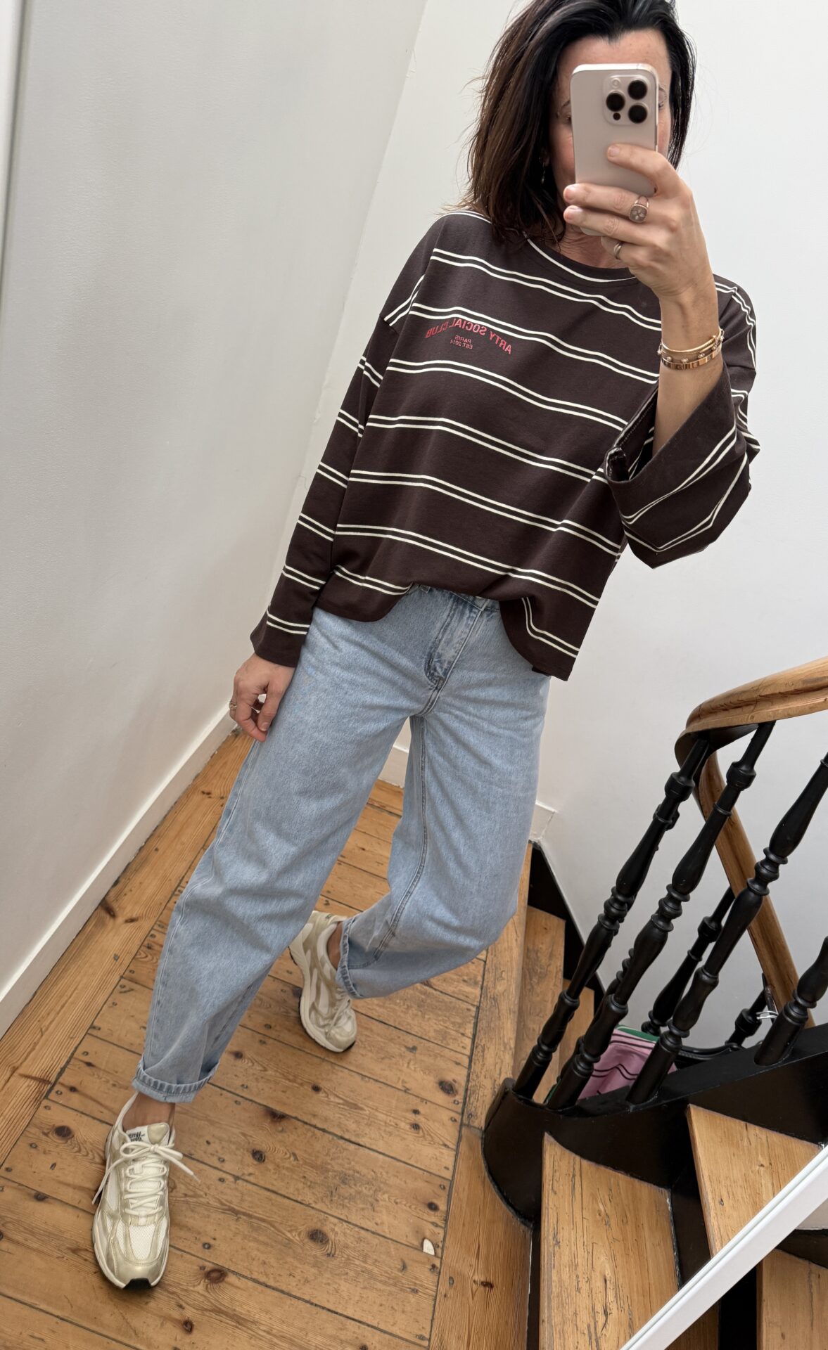 tee shirt rayé arty social club rose pale