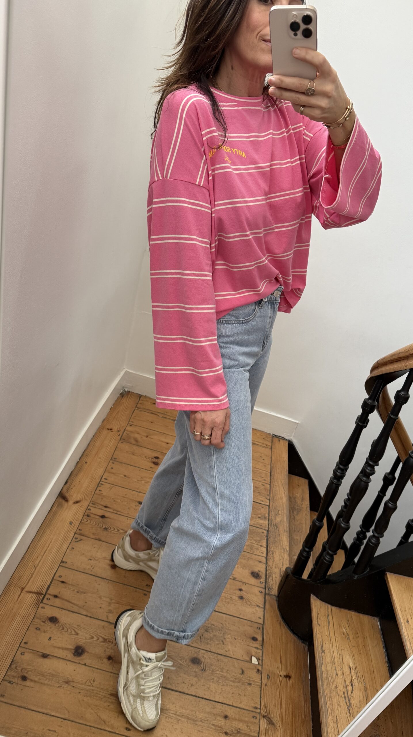 IMG_7762 tee shirt rayé arty social club rose pale