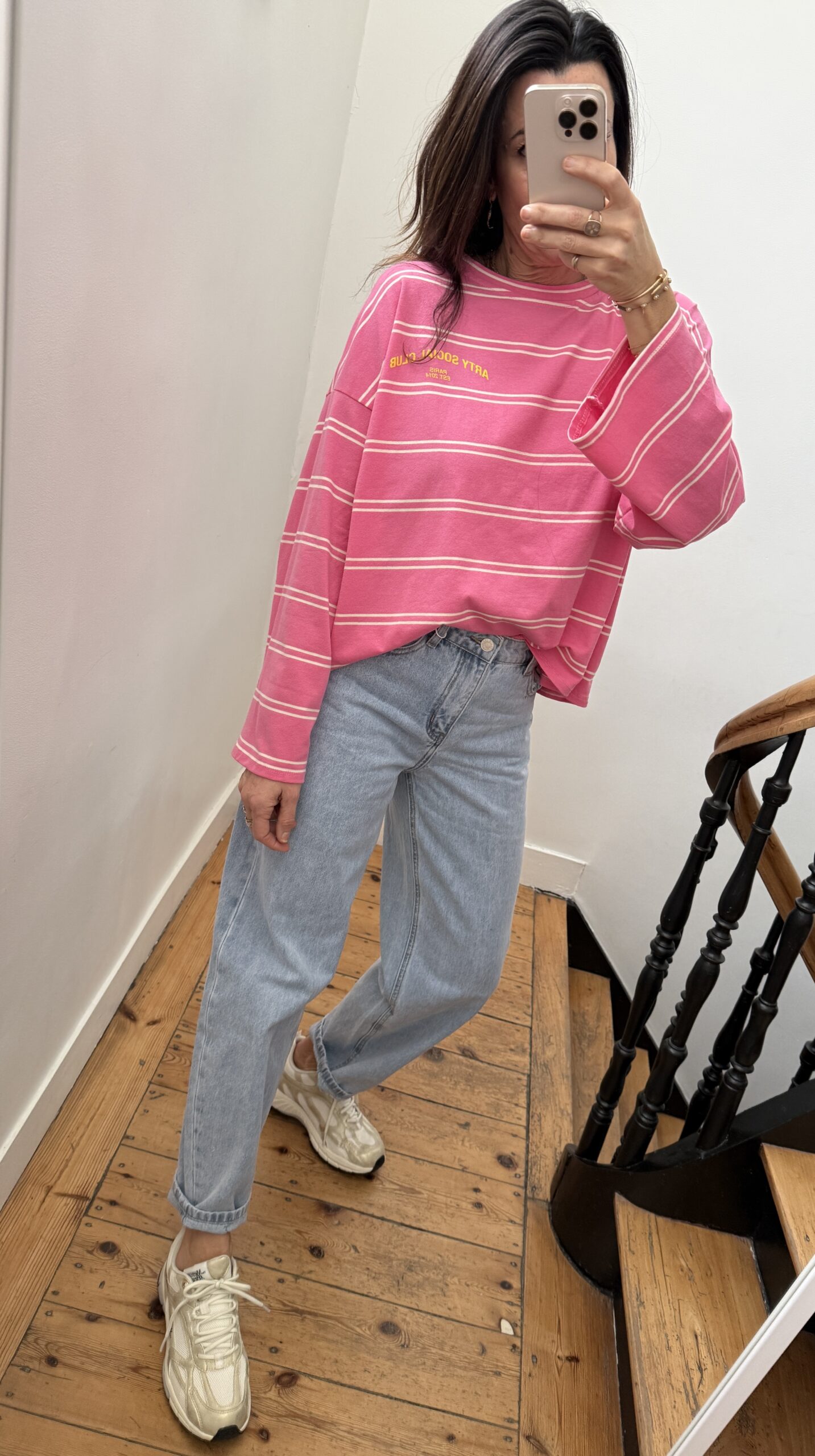 IMG_7763 tee shirt rayé arty social club rose pale