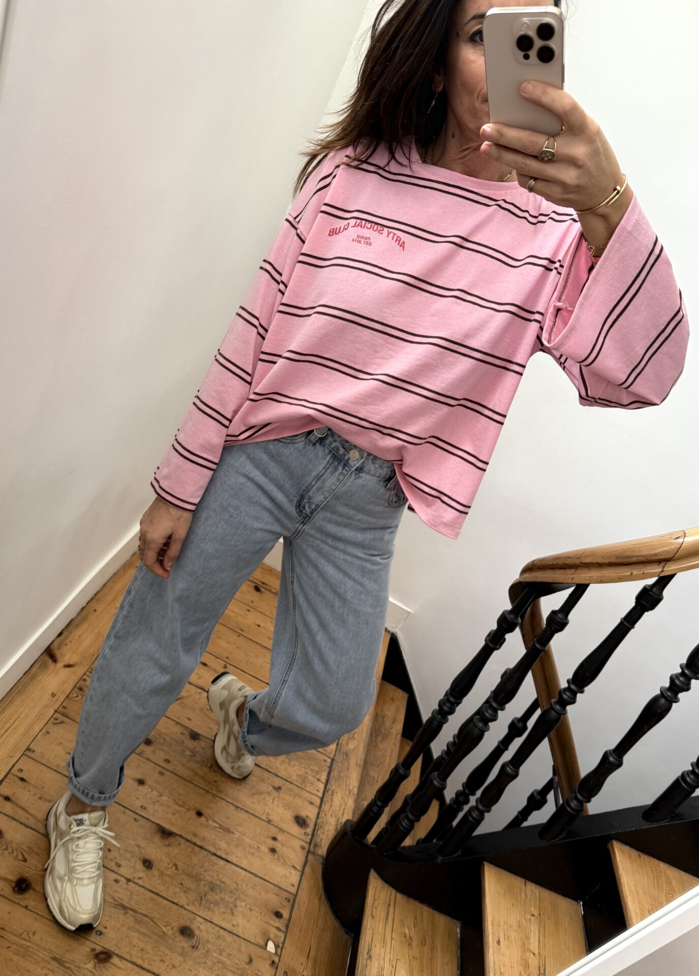 tee shirt rayé arty social club rose pale