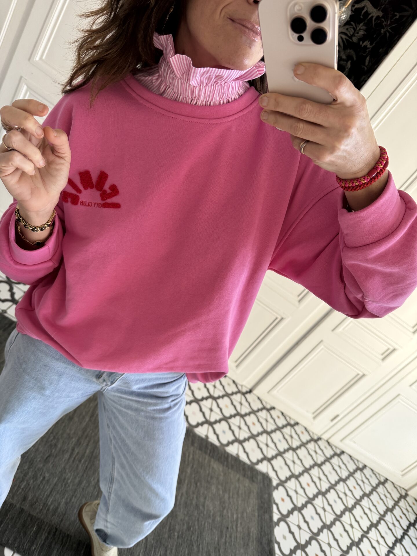 col amovible frou frou rayé bleu