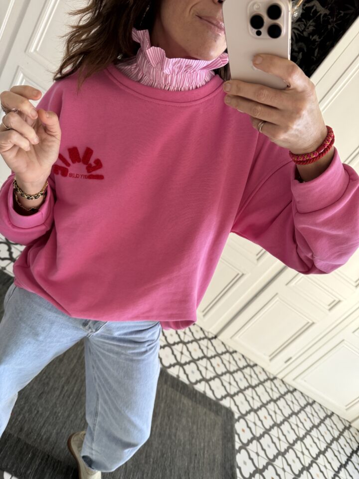 col amovible frou frou rayé bleu