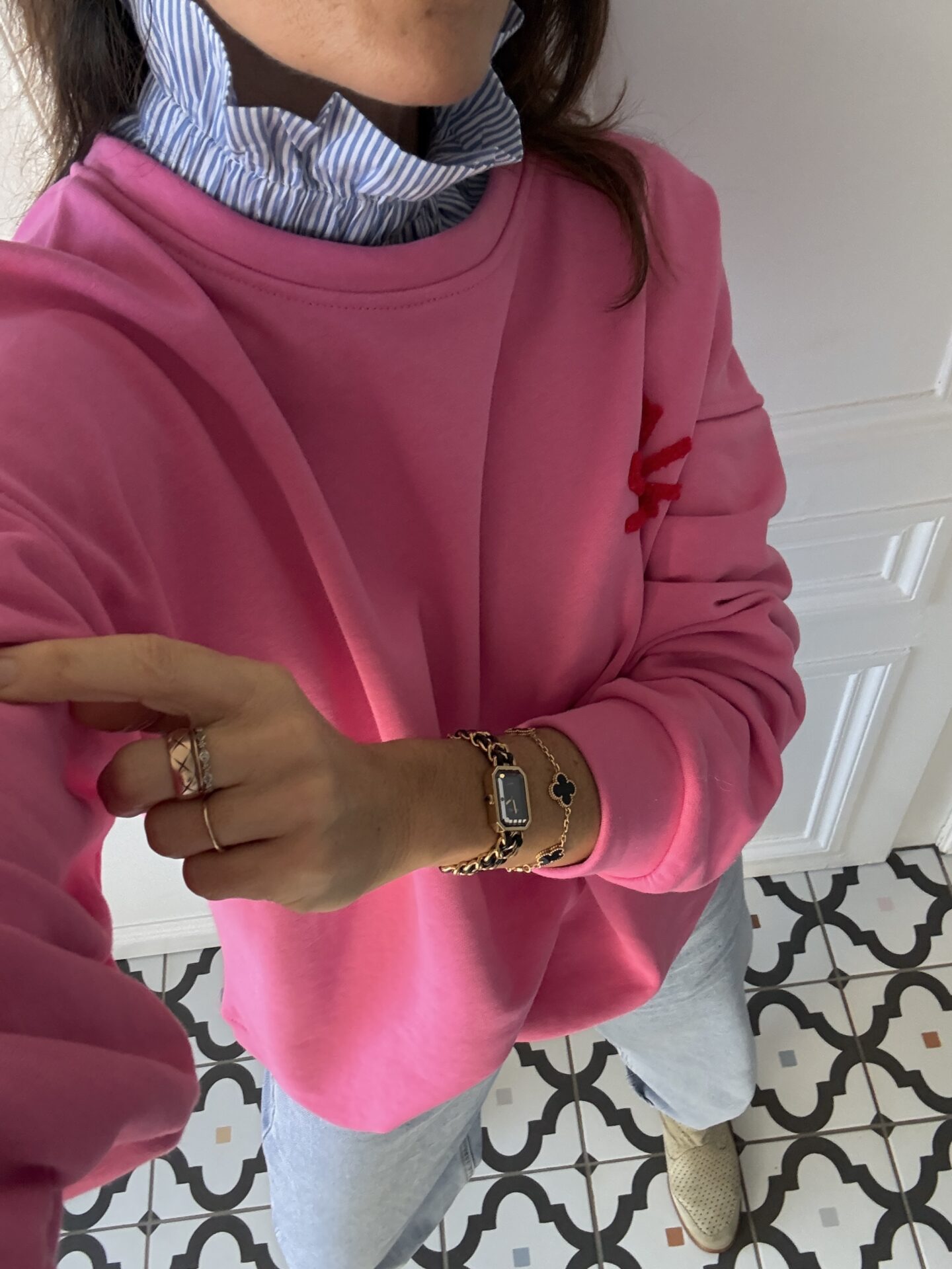 col amovible frou frou rayé bleu