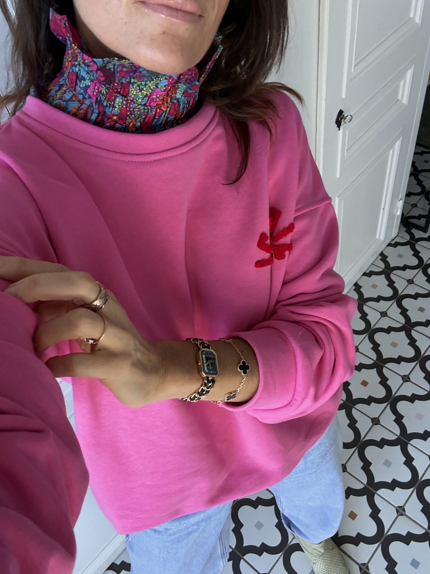 col amovible frou frou rayé bleu