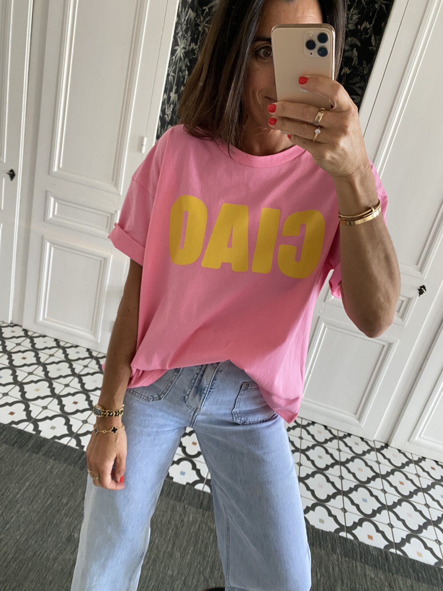 tee shirt ciao rose et jaune