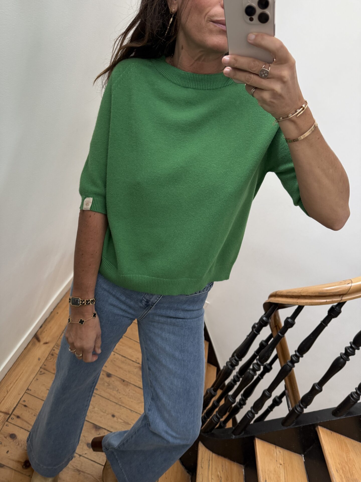 pull doux manches courtes vert
