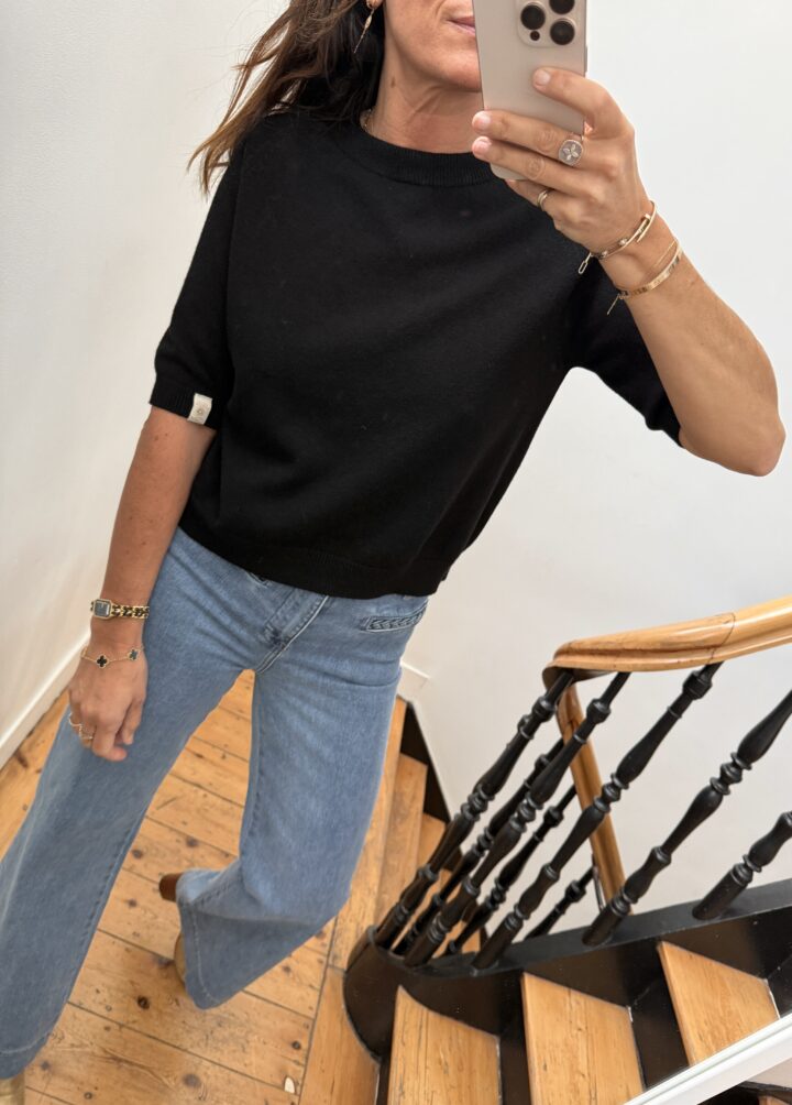 pull doux manches courtes vert