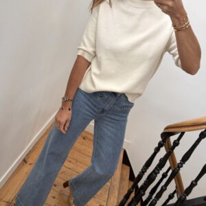 pull doux manches courtes vert