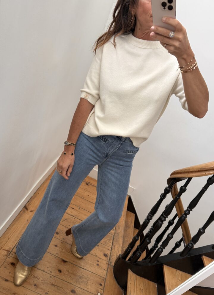 pull doux manches courtes vert