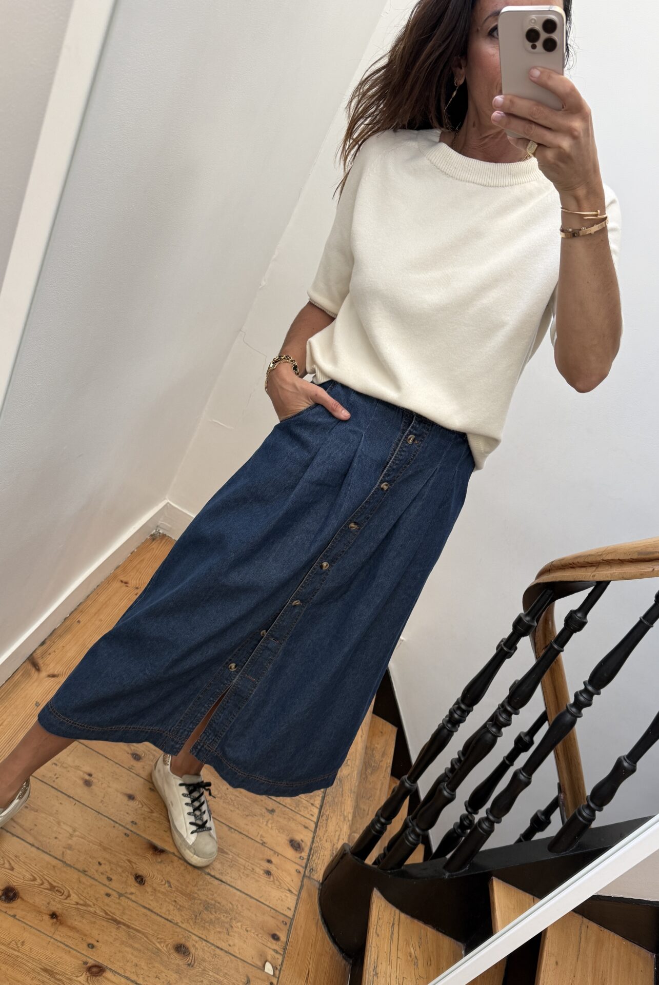 jupe jeans 7/8 ème boutonnée