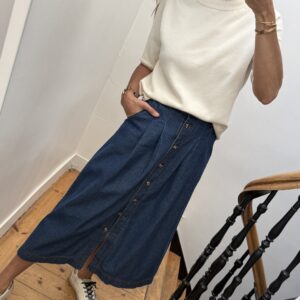 jupe jeans 7/8 ème boutonnée