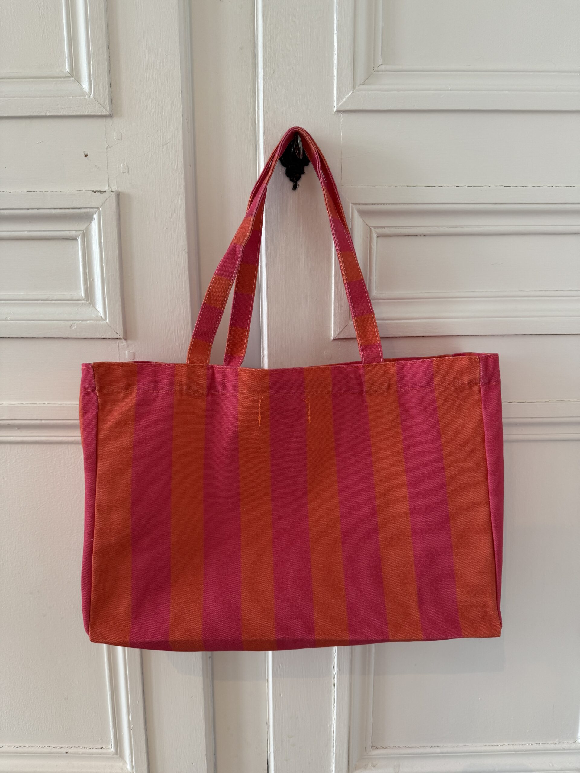 IMG_9492 3 cabas toile rayée dolce vita rose et terracotta