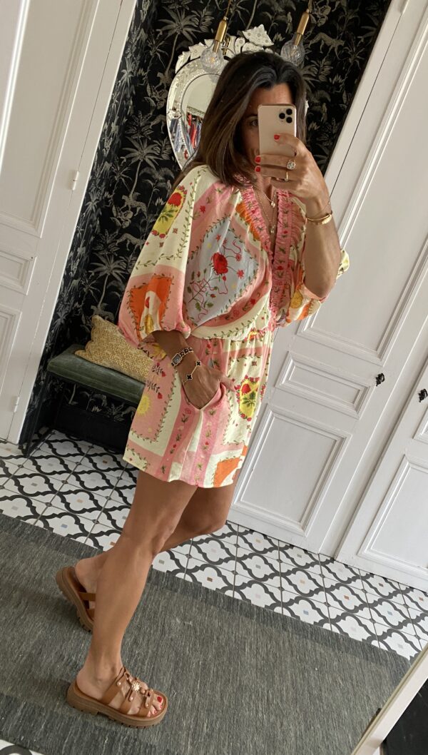 robe rayée col volant frou frou bleu