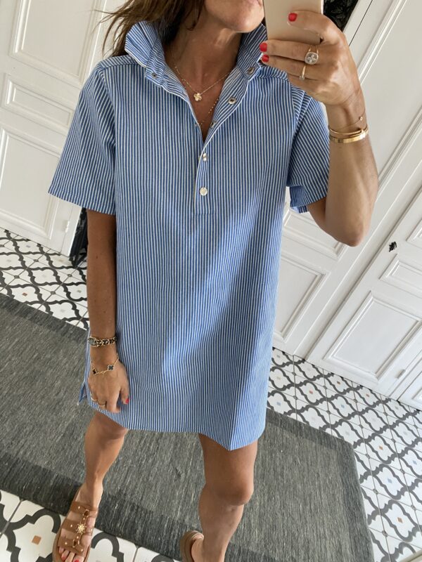 robe rayée col volant frou frou bleu