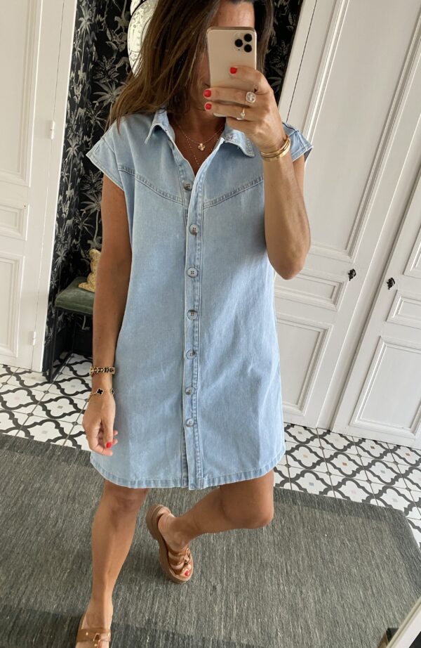 robe rayée col volant frou frou bleu