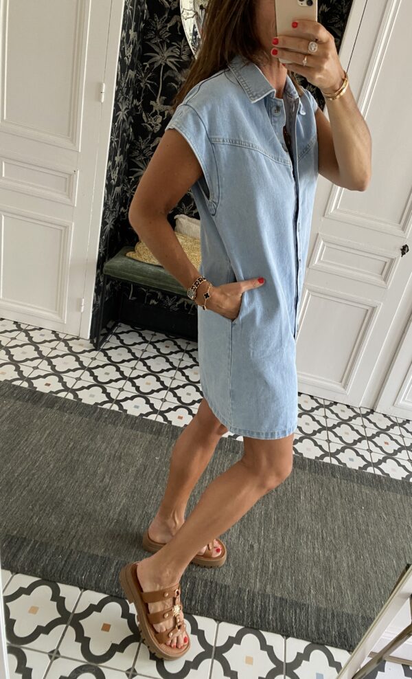 robe rayée col volant frou frou bleu