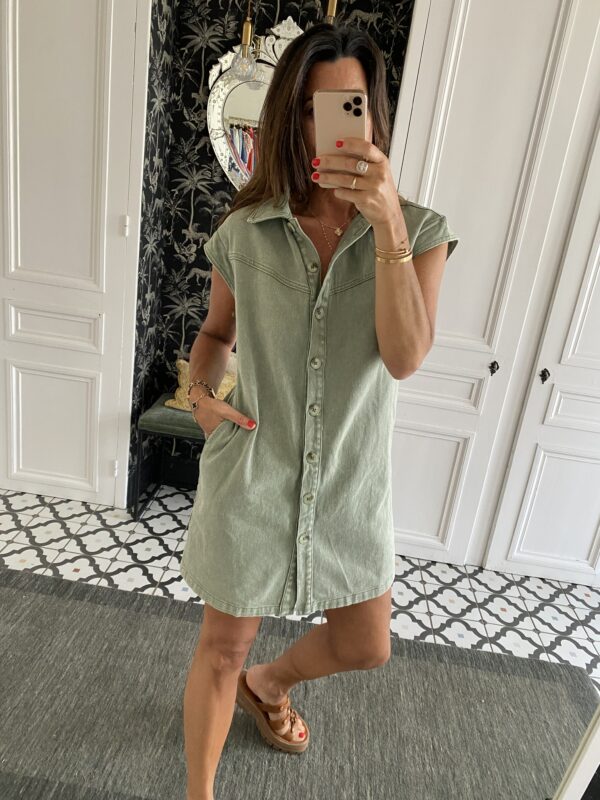 robe rayée col volant frou frou bleu