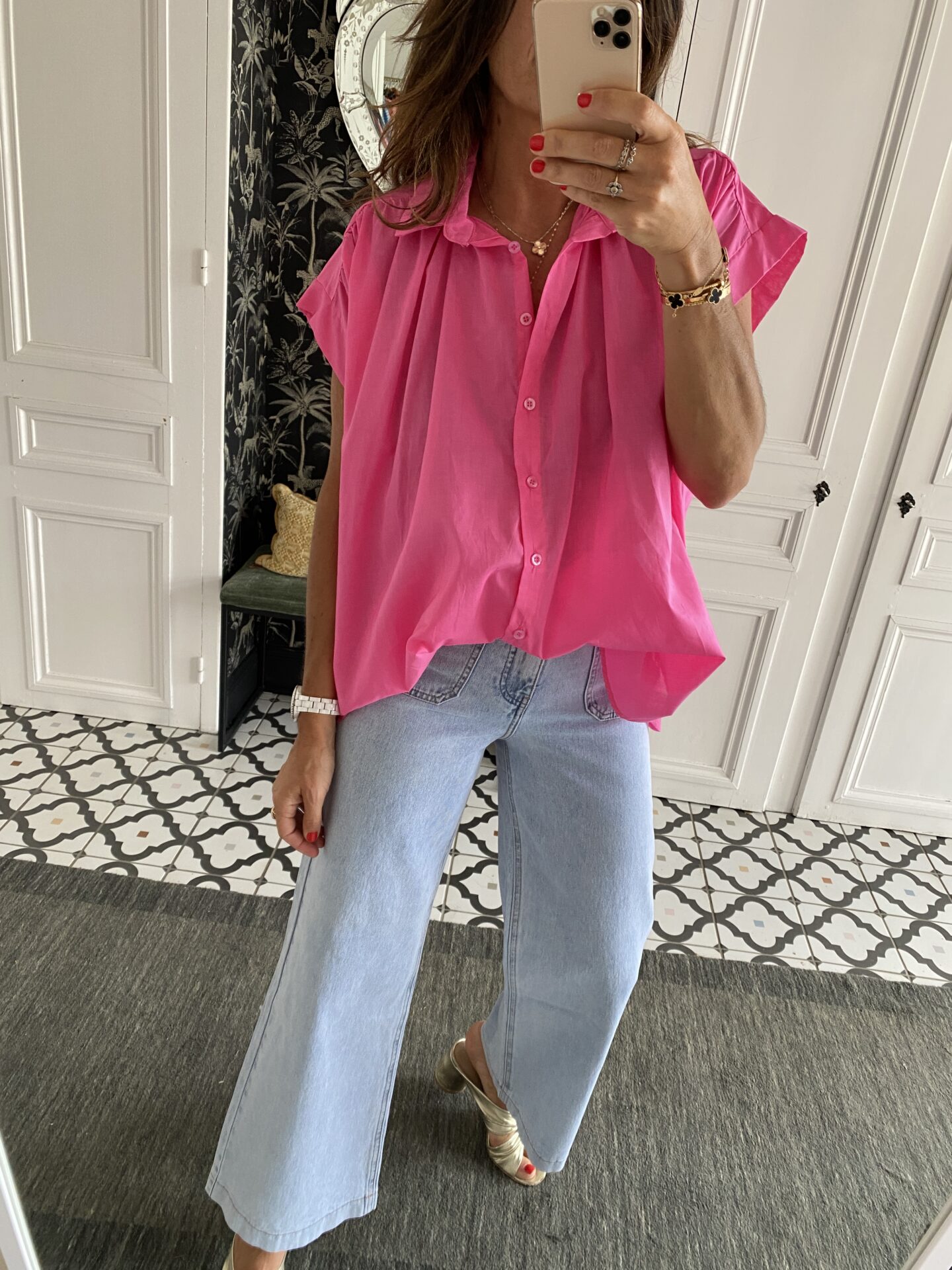 chemise oversize coton broderie manche violet