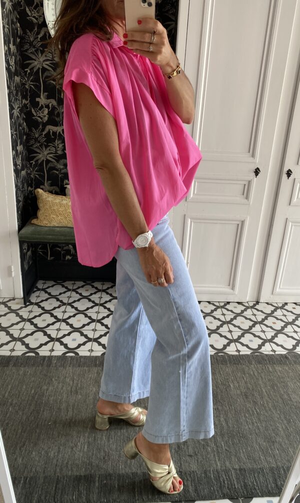 chemise oversize coton broderie manche violet