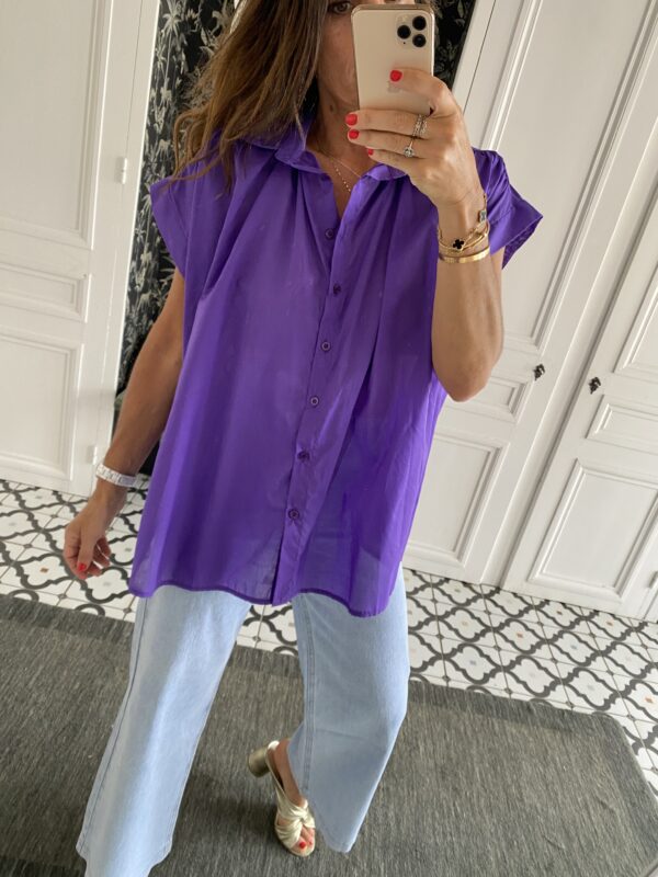 chemise oversize coton broderie manche violet