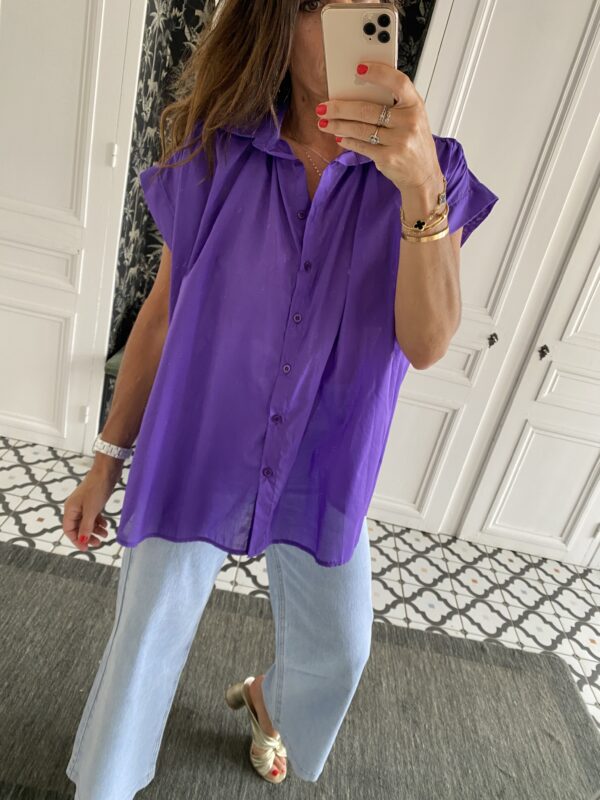 chemise oversize coton broderie manche violet