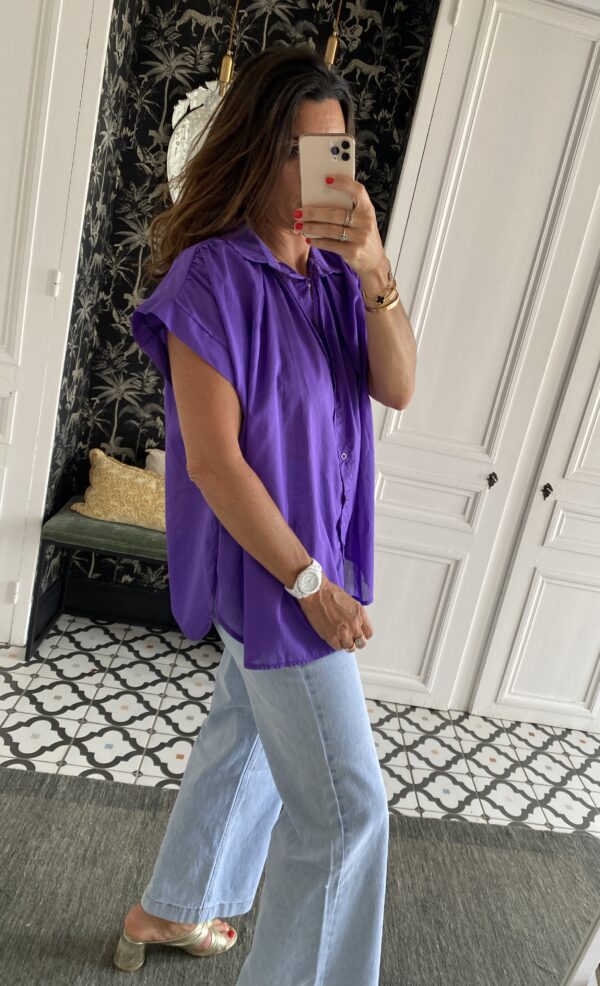 chemise oversize coton broderie manche violet