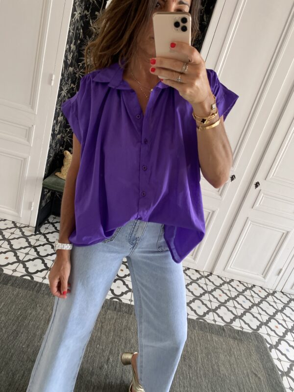 chemise oversize coton broderie manche violet