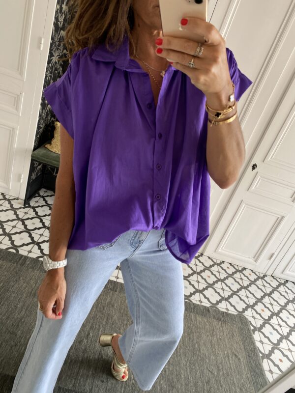 chemise oversize coton broderie manche violet