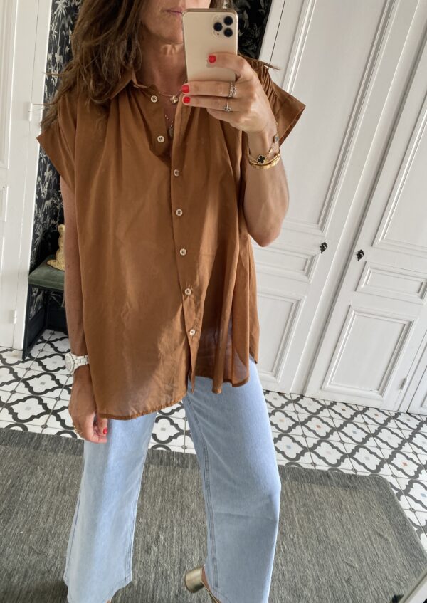 chemise oversize coton broderie manche violet