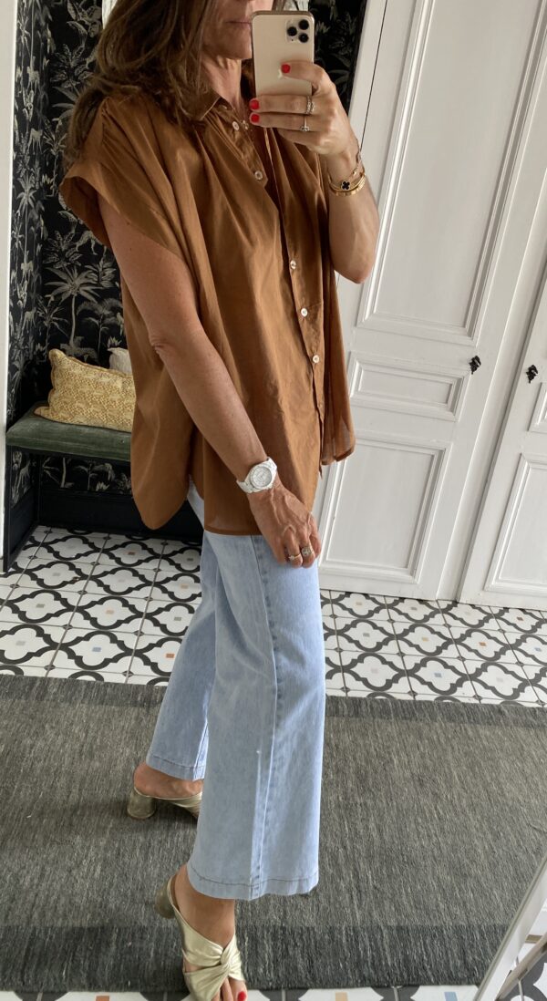 chemise oversize coton broderie manche violet