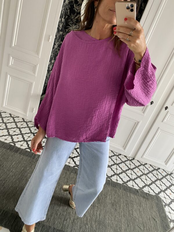 chemise oversize coton broderie manche violet