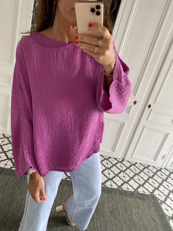 chemise oversize coton broderie manche violet