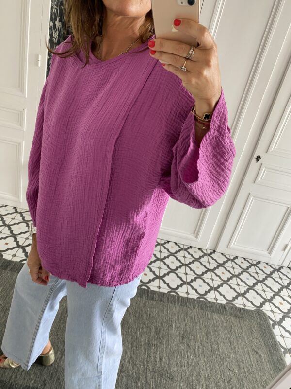 chemise oversize coton broderie manche violet