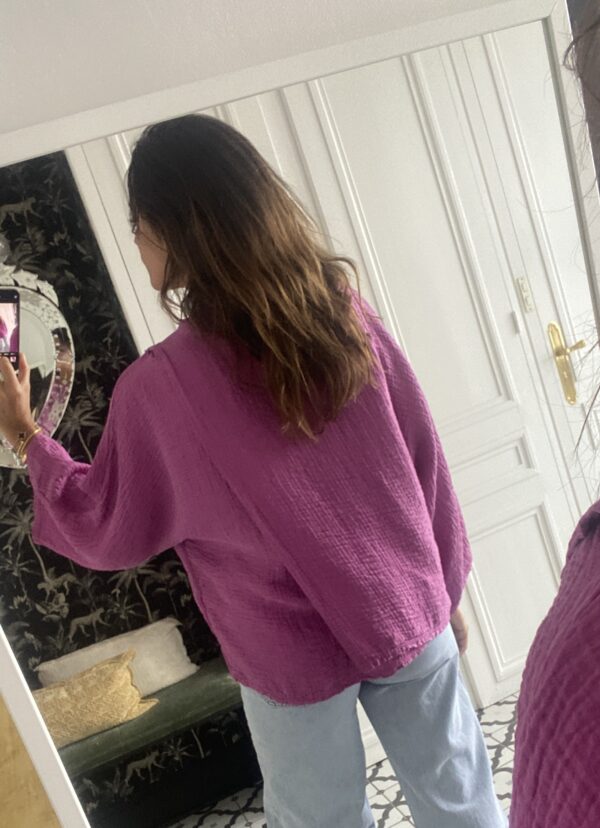 chemise oversize coton broderie manche violet