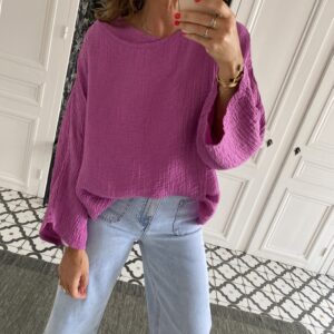 chemise oversize coton broderie manche violet