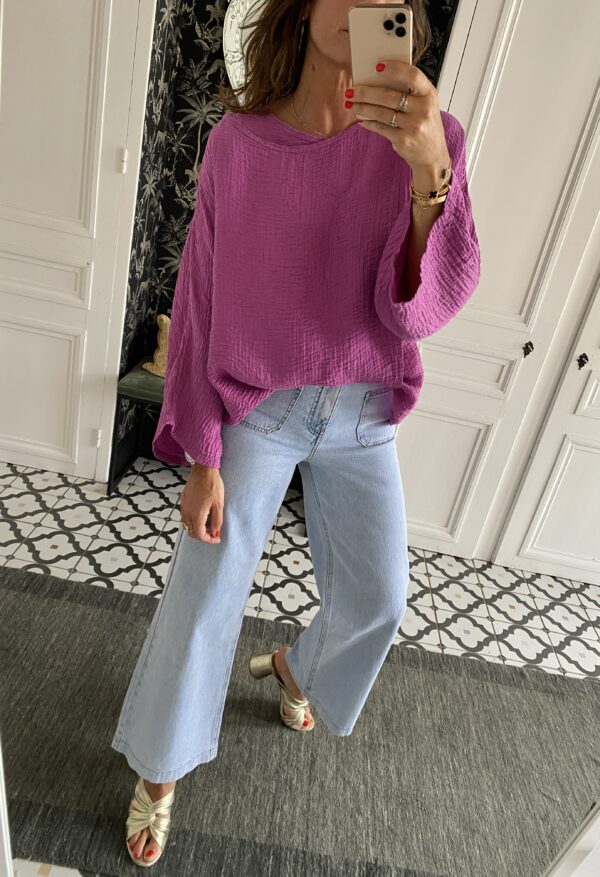 chemise oversize coton broderie manche violet